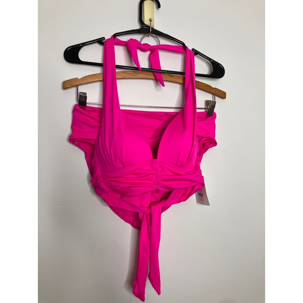 Gibson Latimer Bikini Set Womens S Pink New Ruched Halter High Waist Two Piece